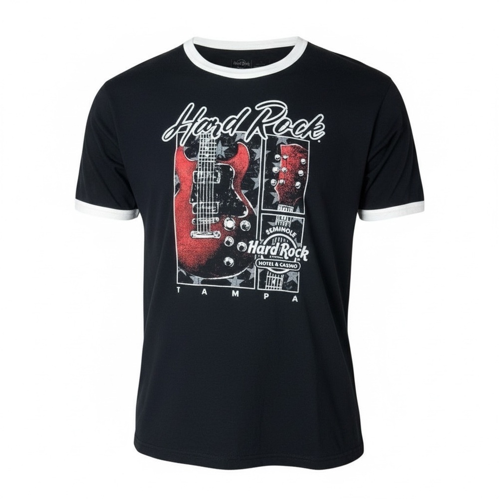 Men's Seminole Hard Rock Cafe Black Ringer Graphic T-Shirt Size Large